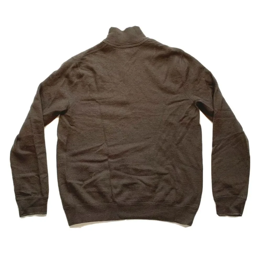 Banana Republic 100% Wool Sweater Pullover Knit 1/4 Zip‎ Striped Thick Brown XL